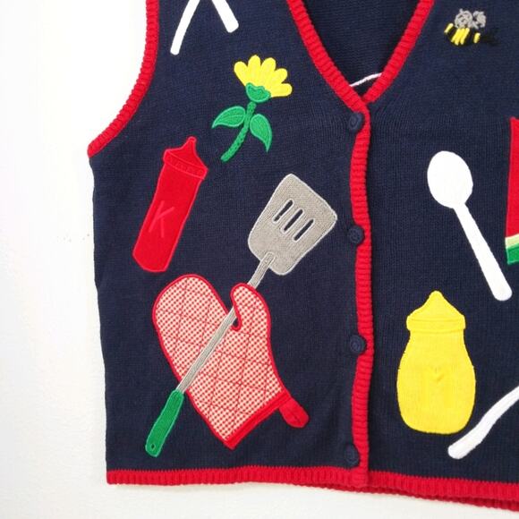 BBQ Sweater vest Fun applique picnic Mandal Bay L - Picture 3 of 8